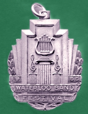 Medal from Waterloo Band Festival (Warren Berger, 1955)
This is one of four that Warren has. "The 4 from 1955 are for Duet, Trio, Quartet and Sextet. Al Morrison was in a couple of the groups with me but I can't remember which ones."
Keywords: 1955
