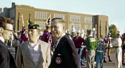 Lorne Ferrazzutti, Eric Burton (Optimists original guard instructor) and Mr Baggs  (East York, June, 1958)
In the background you can see Members of Optimists, Del, St Mary's, Scout House and Don Mills Sky Raiders
Keywords: 1958