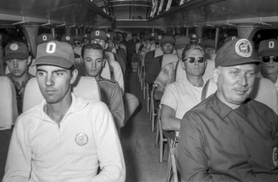 Mr Baggs and the Toronto Optimists on the bus (Falconer, 1960)
Photo by Don Daber
Keywords: 1960