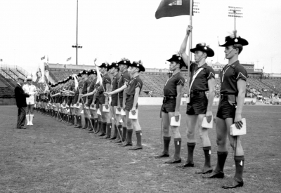 Preston Scout House being inspected (Nationals, Hamilton, 1960)
Photo by Don Daber
Keywords: 1960