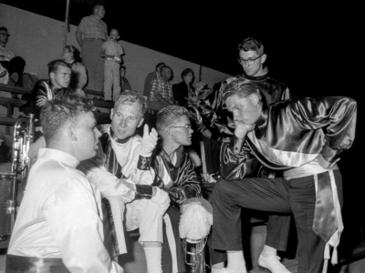Barry Bell, Warren Mills and Henry Beben with Dennis DeCarli behind Hank, Toronto Optimists in the stands (Rochester, 1960)
Photo by Don Daber
Keywords: 1960