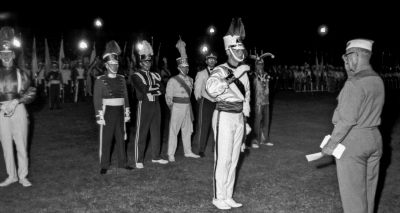 Drum Majors, including Jolly Jesters, on retreat (NY-Canadians, Rochester, 1960)
Photo by Don Daber
Keywords: 1960