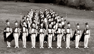De La Salle drum corps outside the School (1960)
This might have been the first time Del wore the new uniforms because Don was there. 

Photo by Don Daber
Keywords: 1960