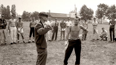 Barry Bell and Dave Hanks sharing a joke at an Optimists practice (Waterfront, 1960)
Photo by Don Daber
Keywords: 1960
