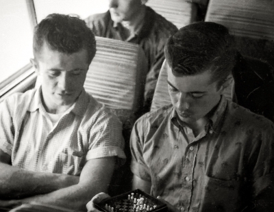 Doug McPhail & Glen Durish on the bus (1961)
Photo by Don Daber
Keywords: 1961