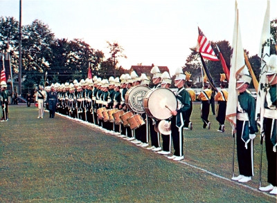Toronto Optimists at Inspection (Phillipsburg, NJ. 1961)
Photo taken by Don Daber, in Phillipsburg, NJ, on Friday May 26th, for the US Memorial Day Weekend. 

"It was my very first contest with Optimists and it was a contest on our way to Jersey City, NJ at Roosevelt Stadium (where I was about to c**p my pants playing in front of about 20,000 people) on the same weekend." - anon
Keywords: 1961