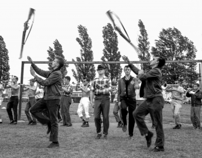 Andy Henderson and Al Miller toss their 303s with Bill McNabb, soon to be on rifle, behind Al (Waterfront, 1961)
Photo by Don Daber
Keywords: 1961