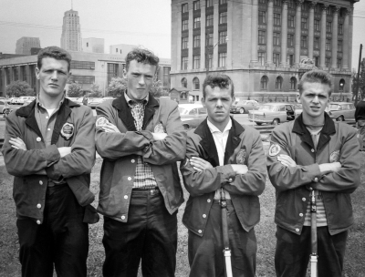 The old rifles (Ivor Bramley and Len Perrin) and the new (Al Miller and Andy Henderson) (Waterfront, 1961)
Photo by Don Daber
Keywords: 1961