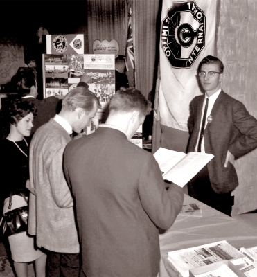 Richard Boehnke hosting Optimists' booster table with Pat & Barry Bell as visitors (1963 CDCA Convention)
Photo by Don Daber
Keywords: 1963