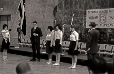 Trafalgar's guard with Ivor Bramley announcing (Ivor instructed Trafalgar) (1963 CDCA Conf)
Photo by Don Daber
Keywords: 1963