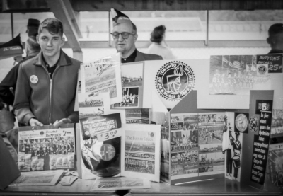 Paul and Bernie Thompson (Paul's dad) at the Optimists Booster table (Waterloo, 1963)
Photo by Don Daber
Keywords: 1963