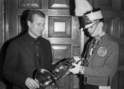 Barry Bell and Larry Greenwood with Optimists first mellophone (early 1964)
Photo by Don Daber
Keywords: 1964