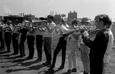 Toronto Optimists rehearsal, Larry Greenwood with mellophone (Keating, 1964)
Photo by Don Daber
Keywords: 1964