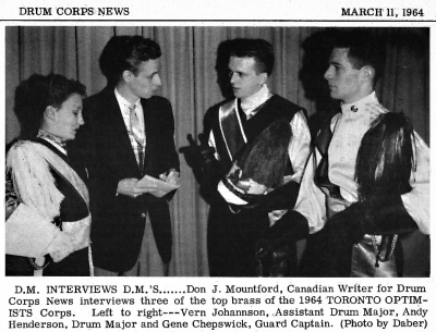 Vern Johansson, Don Mountford, Andy Henderson and Gene Chepswick (Photo from Drum Corps News, 1964)
Keywords: 1964