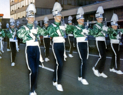 A parade in Toronto (1966)
L-R: Bob Carell, Bruce Van Goozen,  ?, ? , Bill Bradley
John McAlpine with glasses in second row.

Photo by Elaine Carell
Keywords: 1966