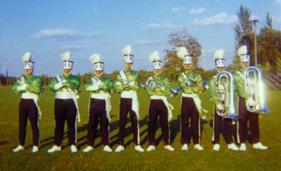 Doug Mackenzie (?), John Shearer, Gary Corbett, Bill Holloway, Terry McKolskey, Ross Cation, Dave Watt, Paul Thompson (1965)
Since it's not the folks in octet for "Mandy" in 1965, perhaps it's just a bunch of guys?

Photo submitted by Terry McKolskey
Keywords: 1965