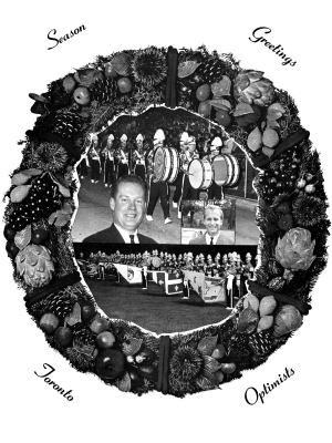 "Seasons Greetings" from the Toronto Optimists, published in Drum Corps Digest (1965)
Keywords: 1965