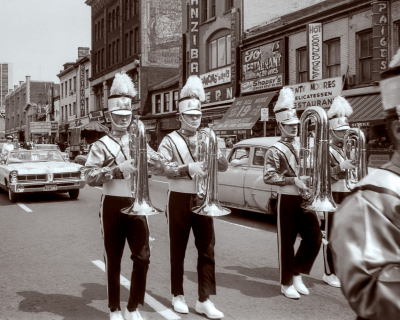 Clayton Keat, Bill Andrews, ? and ? Toronto Optimists on Yonge Street (Toronto, 1965)
Photo by Don Daber
Keywords: 1965