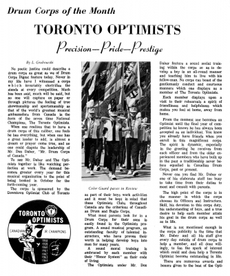 1965: Article on the Toronto Optimists from Drum Corps Digest
from Drum Corps Digest, Feb 1965
Keywords: 1965