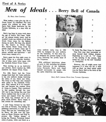 1965: Article on Barry Bell, Man of Ideals
from Drum Corps Digest, March 1965
Keywords: 1965
