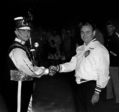 Andy Henderson accepts award from Ralph Shapiro for best Drum Major (Kingston, NY, 1965)
Photo by Don Daber
Keywords: 1965