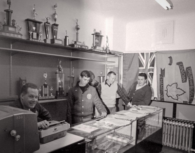 Don Daber, Rick Cooper, ? and John Shearer at the Optimists Clubhouse (1966)
Photo by Don Daber
Keywords: 1966