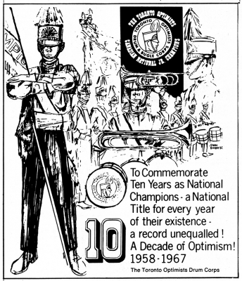 Ad celebrating Toronto Optimists 10th consecutive Nationals (1967)
Artwork and concept by Don Daber
Keywords: 1967