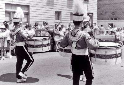 Rick Tracey on left, Dave Simms on right: Port Dover Parade (1968)
Photo by Ed Cochrane
Keywords: 1968