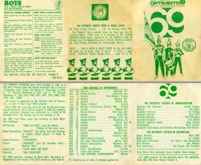 Toronto Optimists' 1969 Schedule
Each year Don Daber created a "pocket" schedule that was given to corps members and fans.
Keywords: 1969