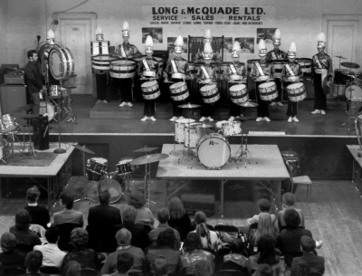 Toronto Optimists drumline gives an exhibition (Long and McQuade, 1970)
Photo by Don Daber
Keywords: 1970