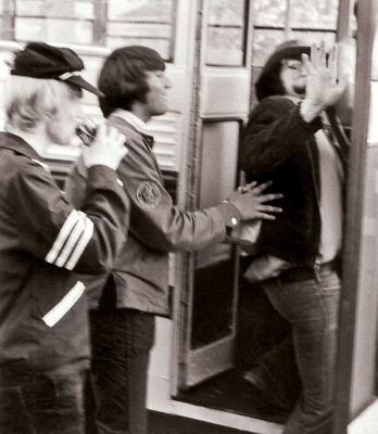 Mike Hennebury, Randy Cochrane & Doug Harrison getting on Dick Brown's school bus to go to camp. (1972)
Photo by Ed Cochrane
Keywords: 1972