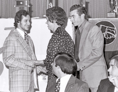 George Nasello, ?, Vic Sciore, Joe Gianna & Doug MacKenzie (Awards Dinner, 1975)
Photo by Don Daber
Keywords: 1975