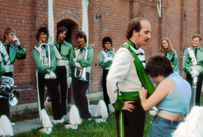 Peter Byrne being dressed as Drum Major, Toronto Optimists (Brantford, 1975)
Photo by Don Daber
Keywords: 1975