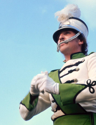 Peter Byrne in his one shot as Drum Major (Brantford, 1975)
Photo by Don Daber
Keywords: 1975