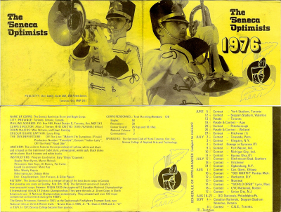 Seneca Optimists 1976 Schedule
Each year Don Daber created a "pocket" schedule that was given to corps members and fans.

Submitted by Enzo Marrella
Keywords: 1976