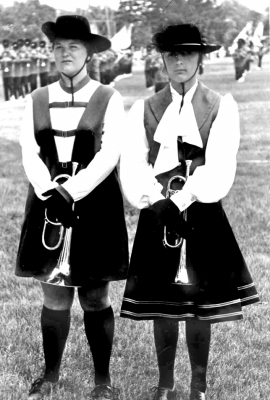 St. John's Brantford, their Old and New uniforms (1977)
Joy Haggan and Monica Ernst on the right
Photo by Doug Smith
Keywords: 1977