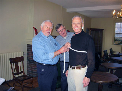 Henry Beben and Phil Hennings measuring Len Perrin for his new uniform
Phil and Henry are the guys that did all of the research on our new uniforms. Len is our Corps President who spearheaded the project.

Photo submitted by Phil Hennings
Keywords: 2006