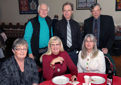 Back: Bob Carell, Dougie May & Bill Kane; Front: Jan Smith, Judy Davidson & Jan Forsythe (Christmas Social, 2010)
Photo by David Johns
Keywords: 2010