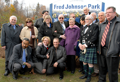 Fred Johnson's Family & dignitaries (Fred Johnson Memorial, 2010)
Photo by Eric McConachie
Keywords: 2010