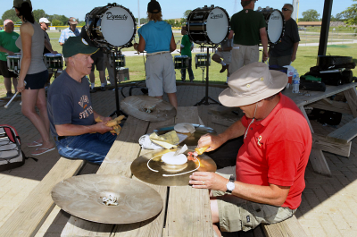 Al Miller and Dave Matts cleaning their cymbals (Michigan City, 2010)
Photo by David Johns
Keywords: 2010