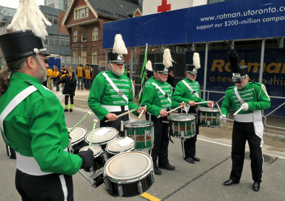 Optimists Alumni drummers warming up (Toronto St Pat's parade, 2011)
Photo by David Johns
Keywords: 2011