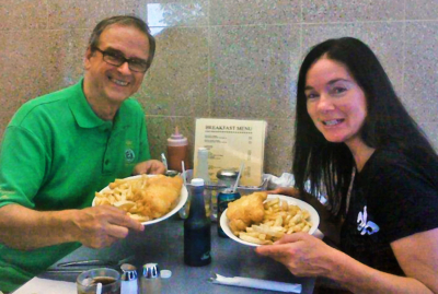 David Johns and Karen Bosworth with their fish and chips (after Oshawa Exhibition, 2011)
Photo by Susan Roberts
Keywords: 2011