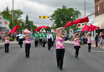 The guard leads the corps down the main street (Bobcaygeon, 2012)
Photo by David Johns
Keywords: 2012