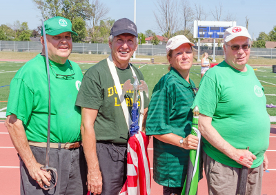 L to R: Rick Robida, Frank Mitchell, his wife Lynn & John Parkinson, Optimists Alumni honour guard (Oshawa, 2013)
Photo by David Johns
Keywords: 2013