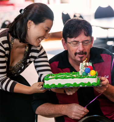Yun and Doug with Doug's birthday cake (The Legion, Sept., 2013)
Photo by David Johns
Keywords: 2013