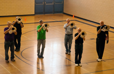 Optimists Alumni rehearsing drill at Humber College (March 10, 2013)
Photo by Eric McConachie
Keywords: 2013