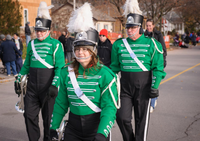 Brian Collingdon, Pat Buttigieg, Dougie May (no uniform) and Dave Bruce (Oakville Santa Parade, 2014)
Photo by David Johns
Keywords: 2014