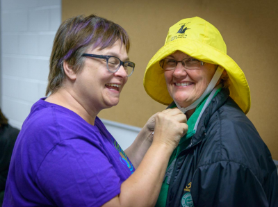 Heather helps Jackie dress for the rain (Oshawa, 2014)
Photo by David Johns
Keywords: 2014