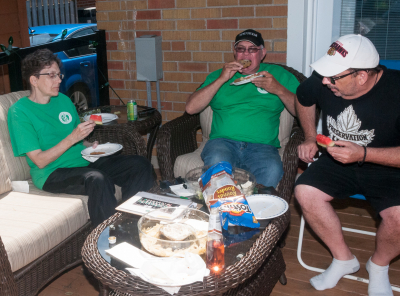 Judy, Barry and Doug (BBQ after Highland Creek Parade, 2015)
Photo by Eric McConachie
Keywords: 2015