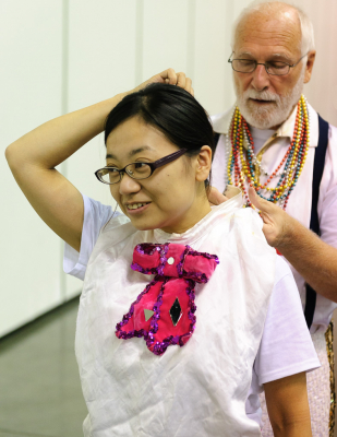 Bob helps Kimiko get into her costume, Optimists Alumni (Soundsport, Indianapolis, 2016)
Photo by David Johns
Keywords: 2016